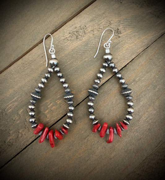 Red Coral and Navajo Pearl Earrings
