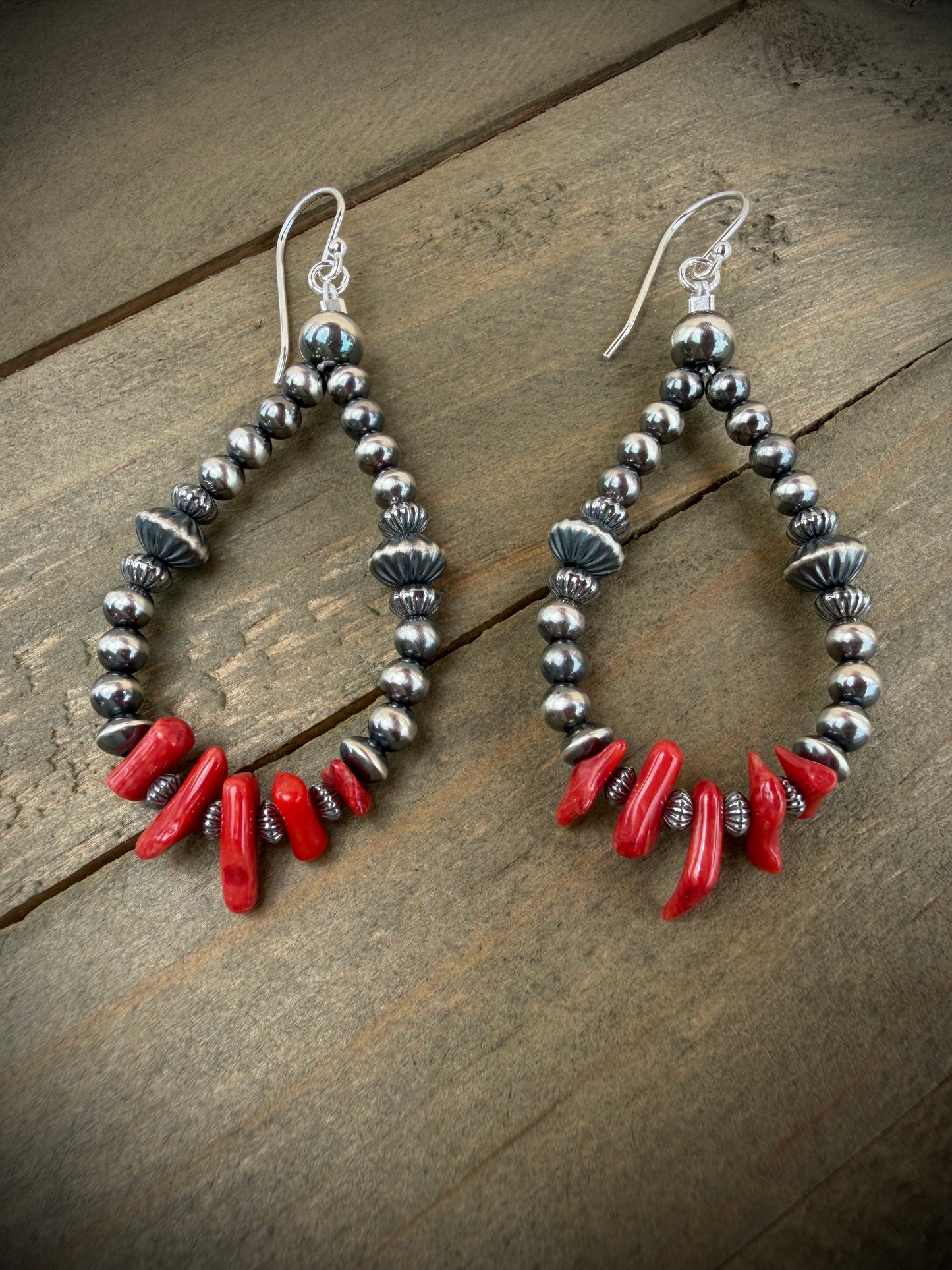 Red Coral and Navajo Pearl Earrings