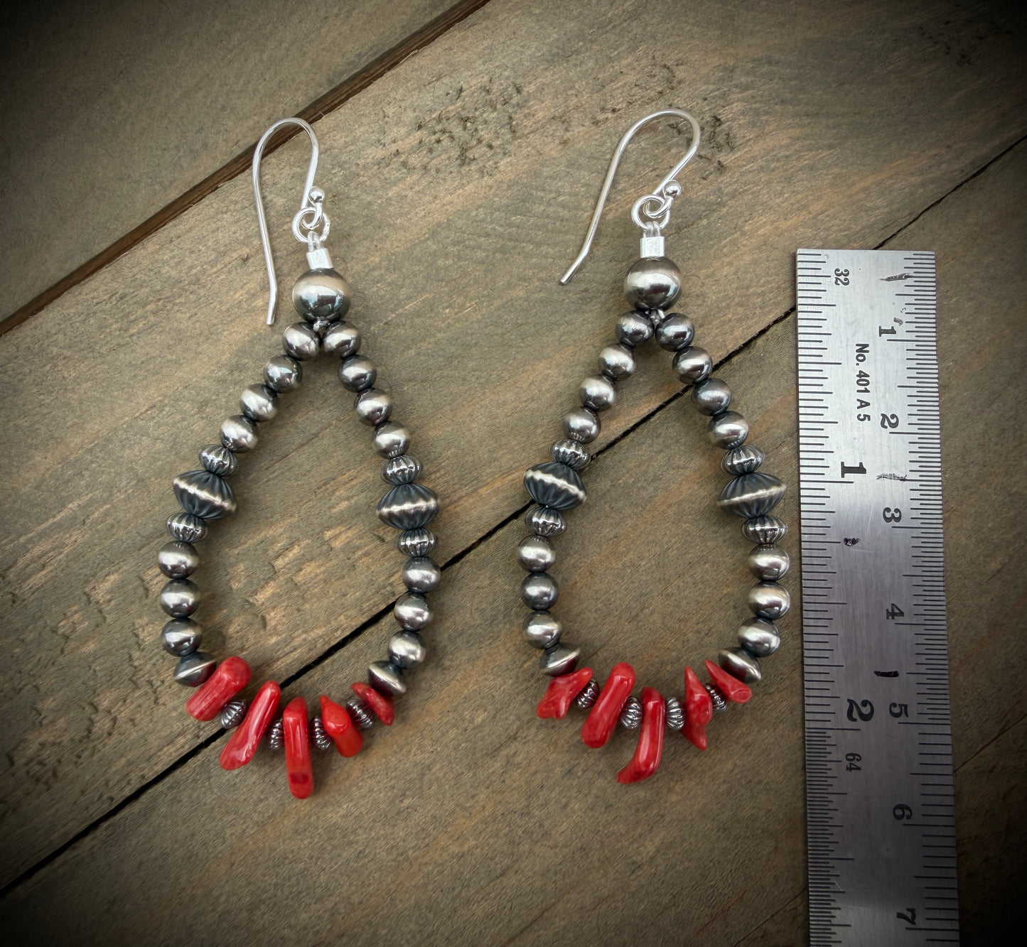 Red Coral and Navajo Pearl Earrings