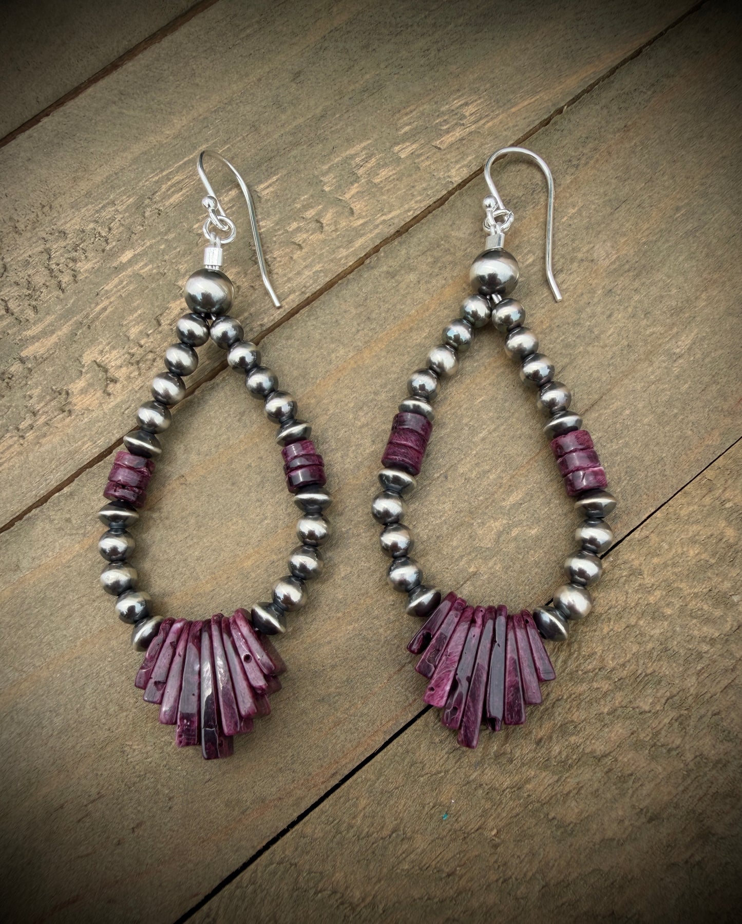 Purple Spiny Oyster and Navajo Pearl Earrings