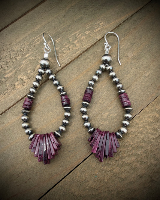 Purple Spiny Oyster and Navajo Pearl Earrings