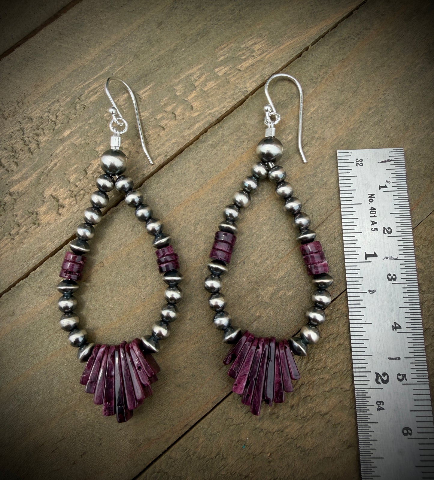 Purple Spiny Oyster and Navajo Pearl Earrings