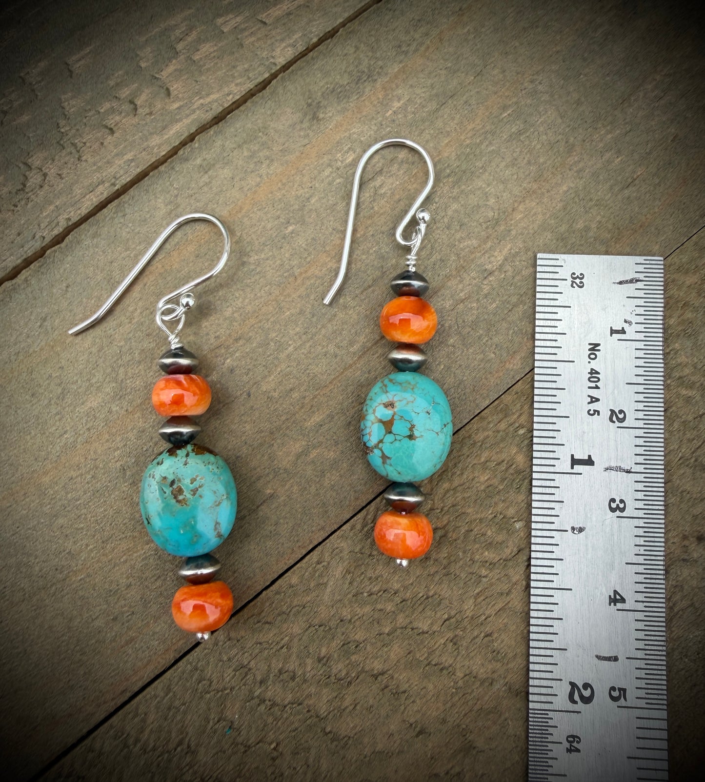 Orange Spiny Oyster and Turquoise Drop Earrings