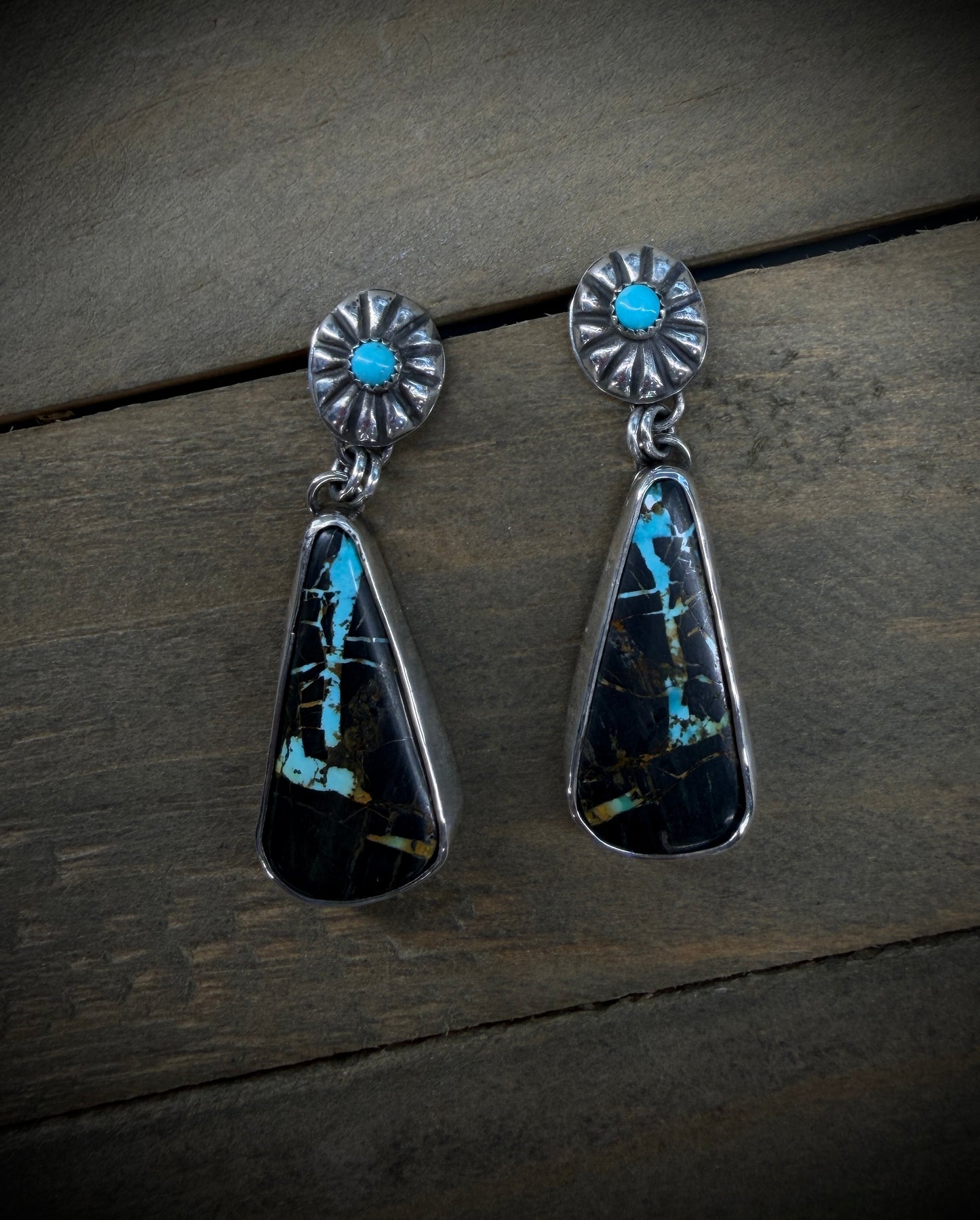 Concho and Blackjack Turquoise Earrings