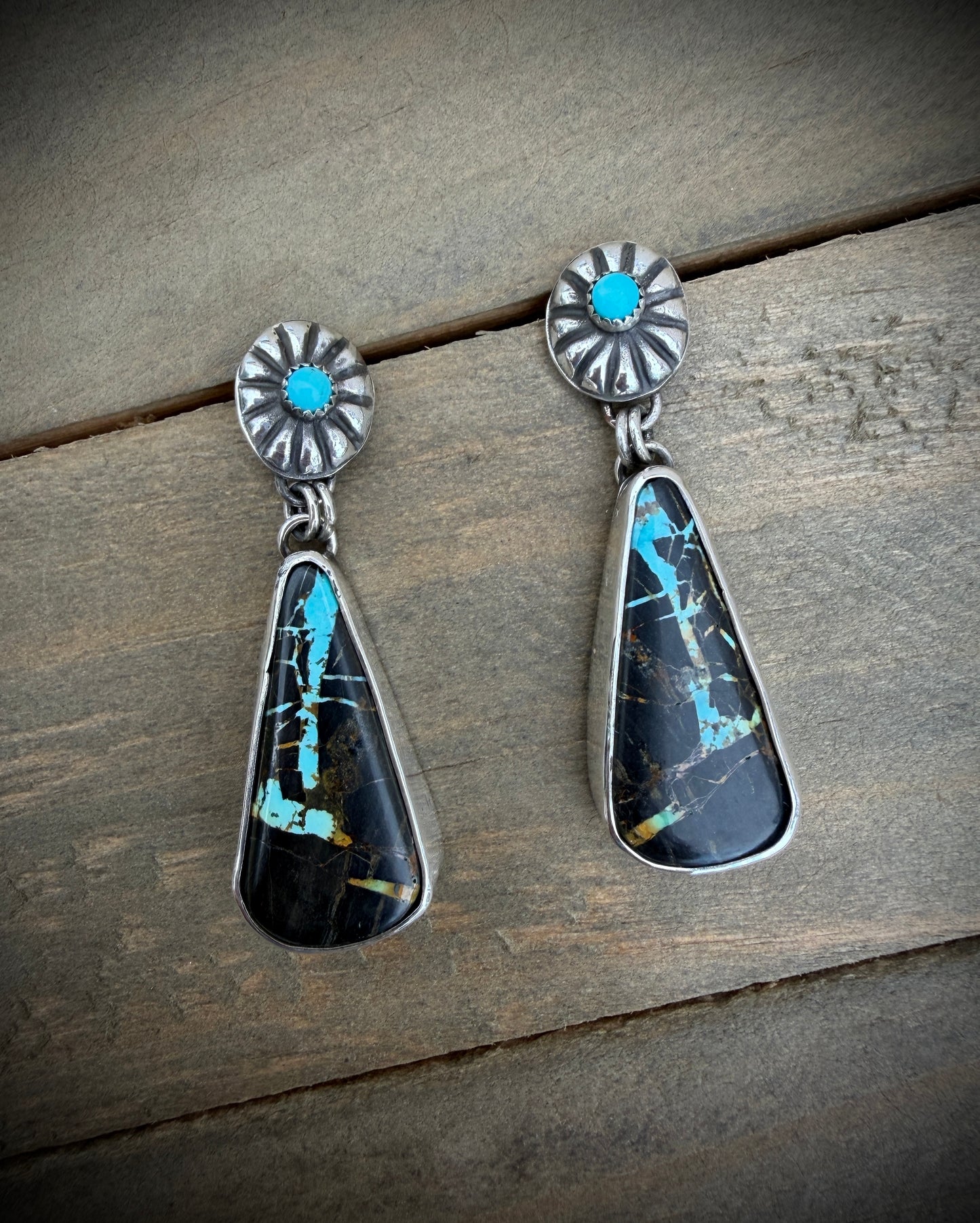 Concho and Blackjack Turquoise Earrings