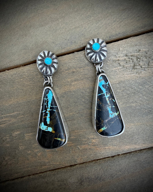 Concho and Blackjack Turquoise Earrings