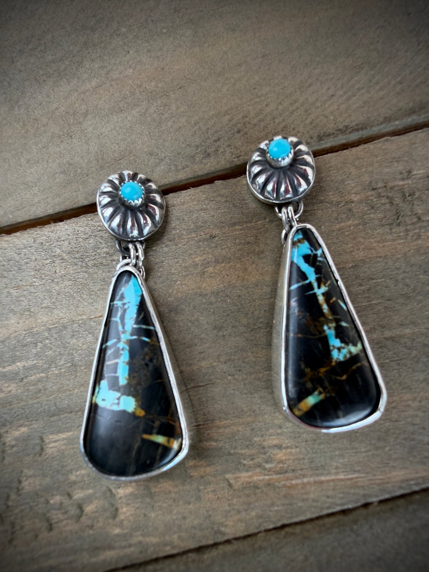 Concho and Blackjack Turquoise Earrings