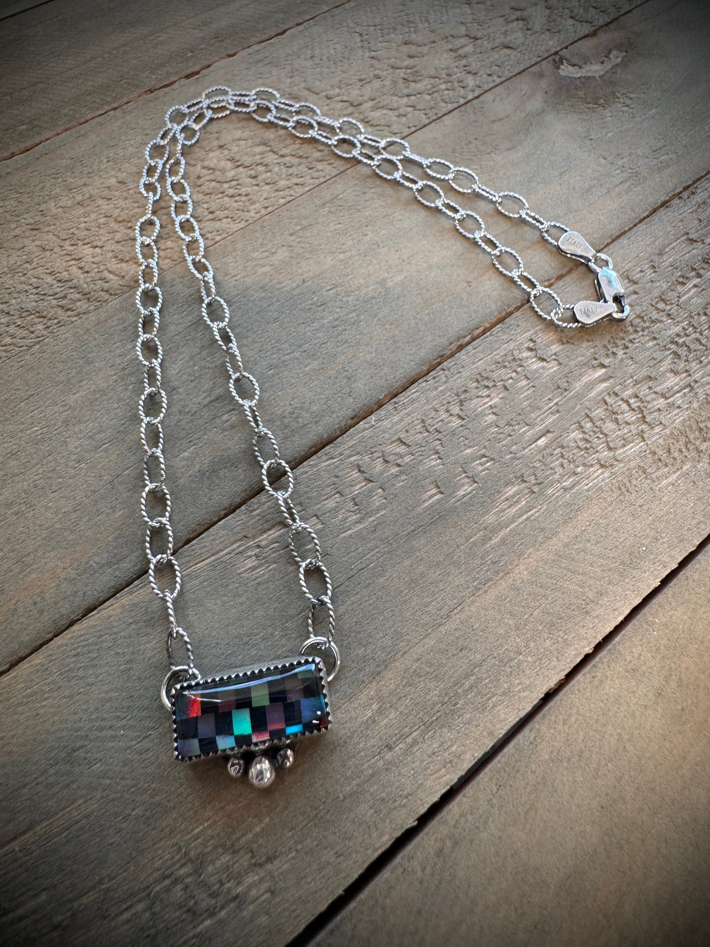 Checked Aurora Opal Bar Necklace