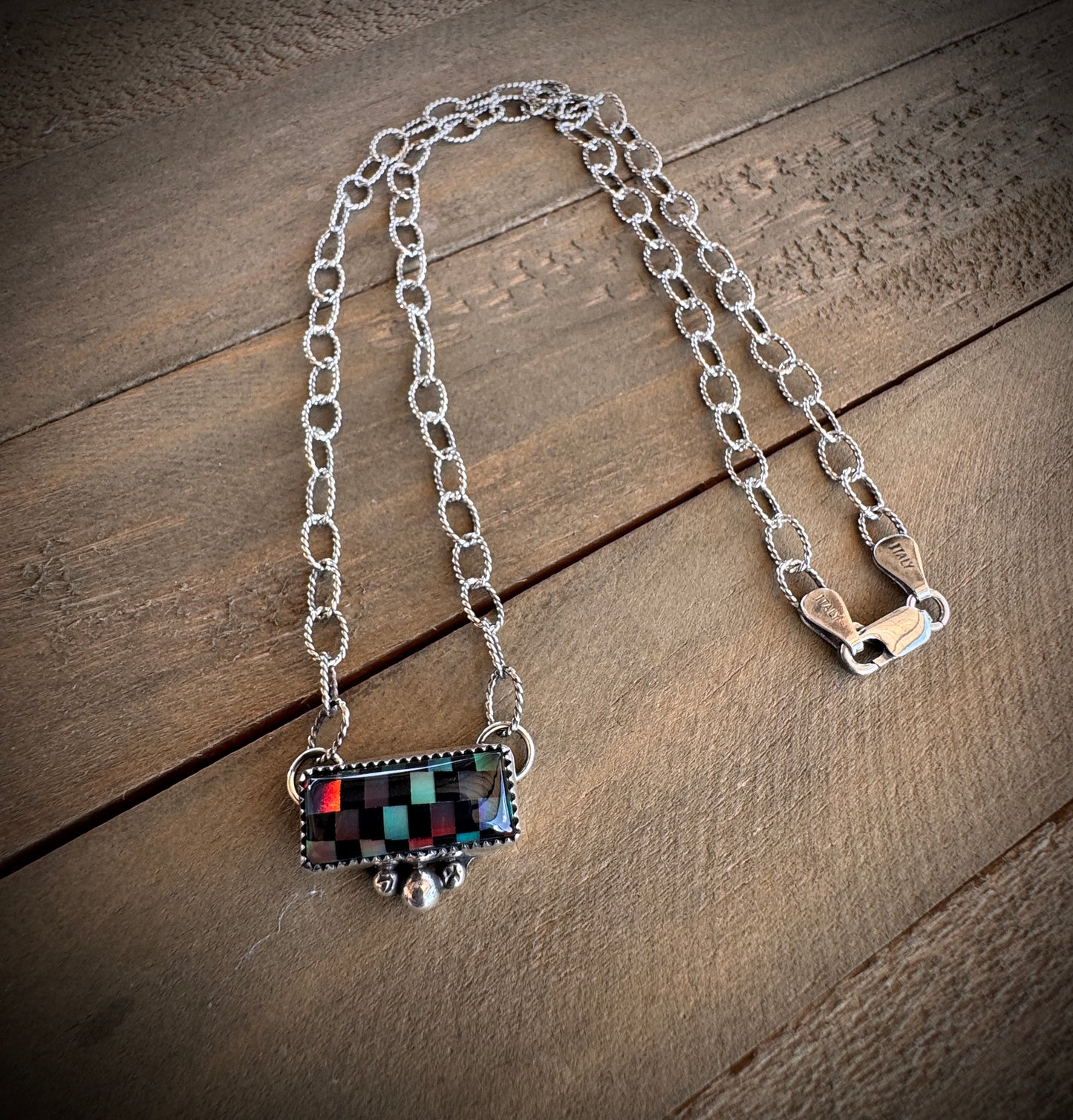 Checked Aurora Opal Bar Necklace