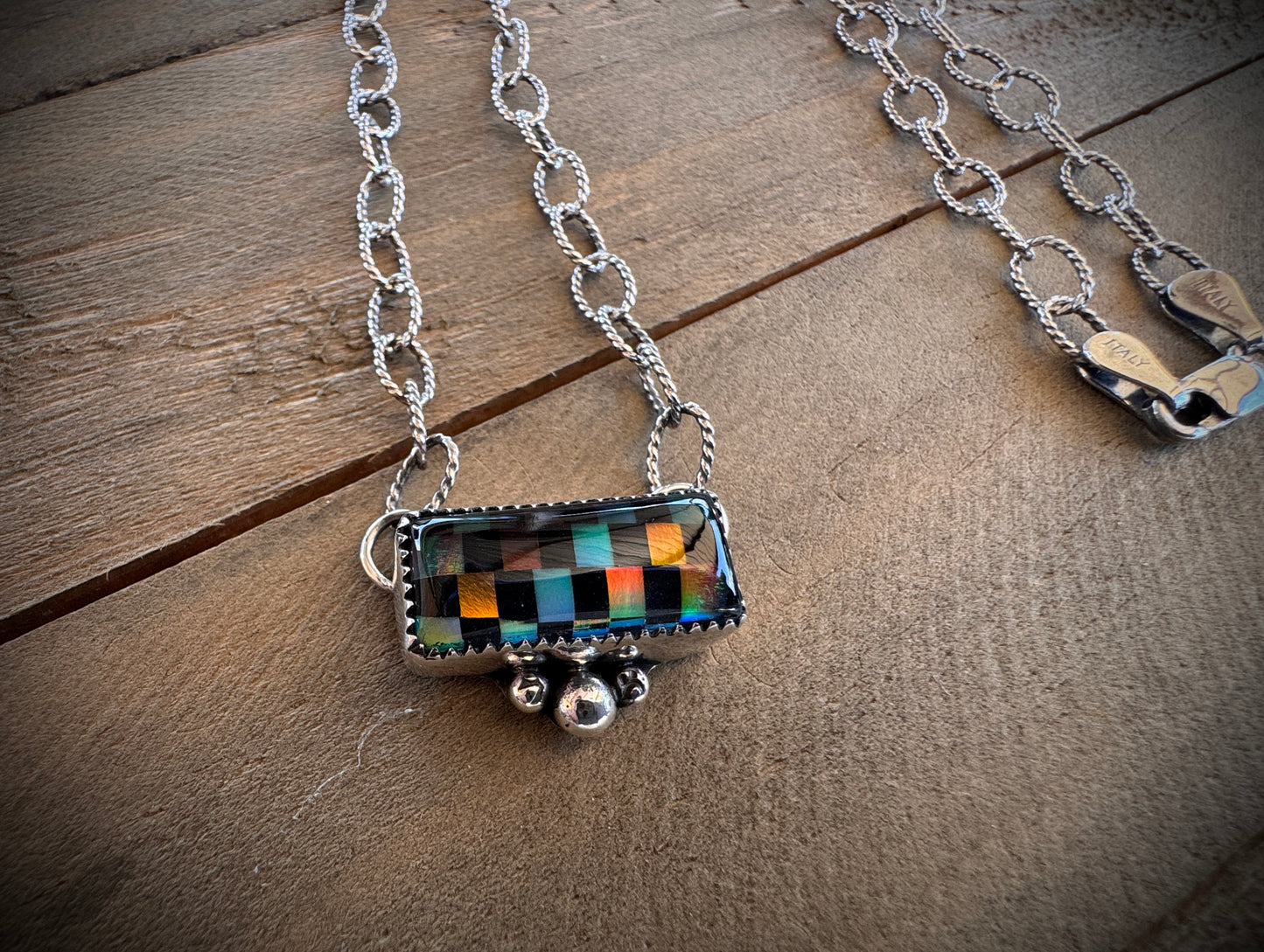 Checked Aurora Opal Bar Necklace
