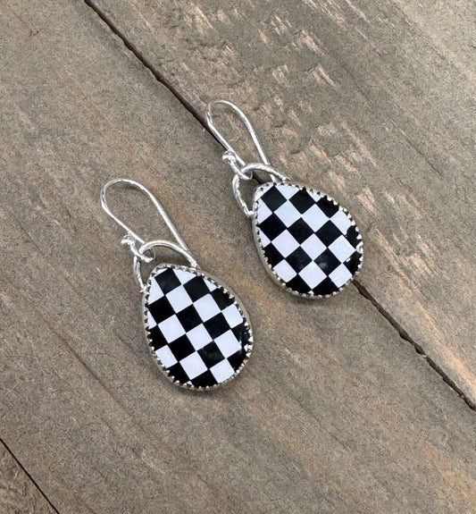Checked Drop Earrings