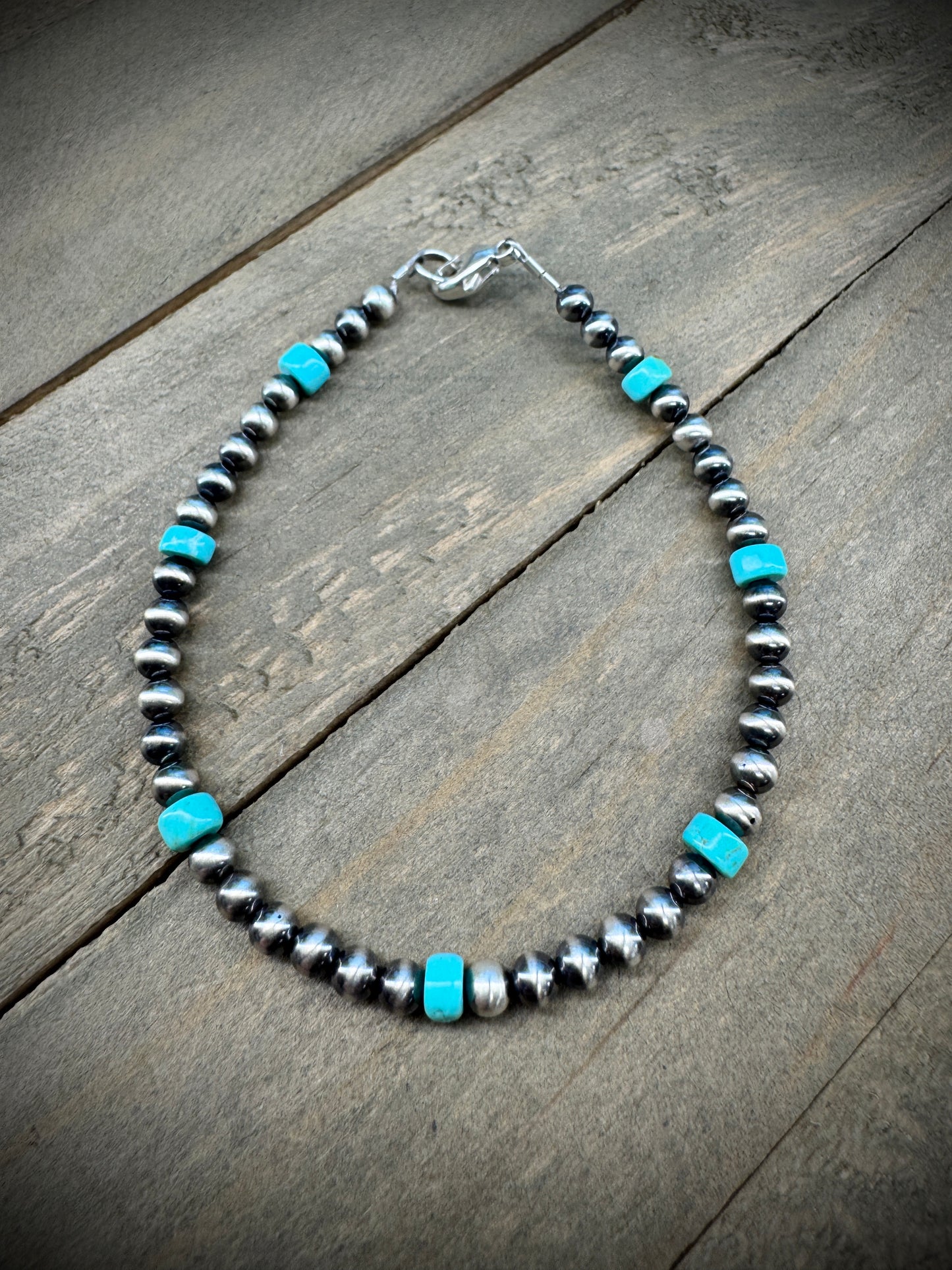 Sterling Navajo Pearl and Turquoise Bracelet