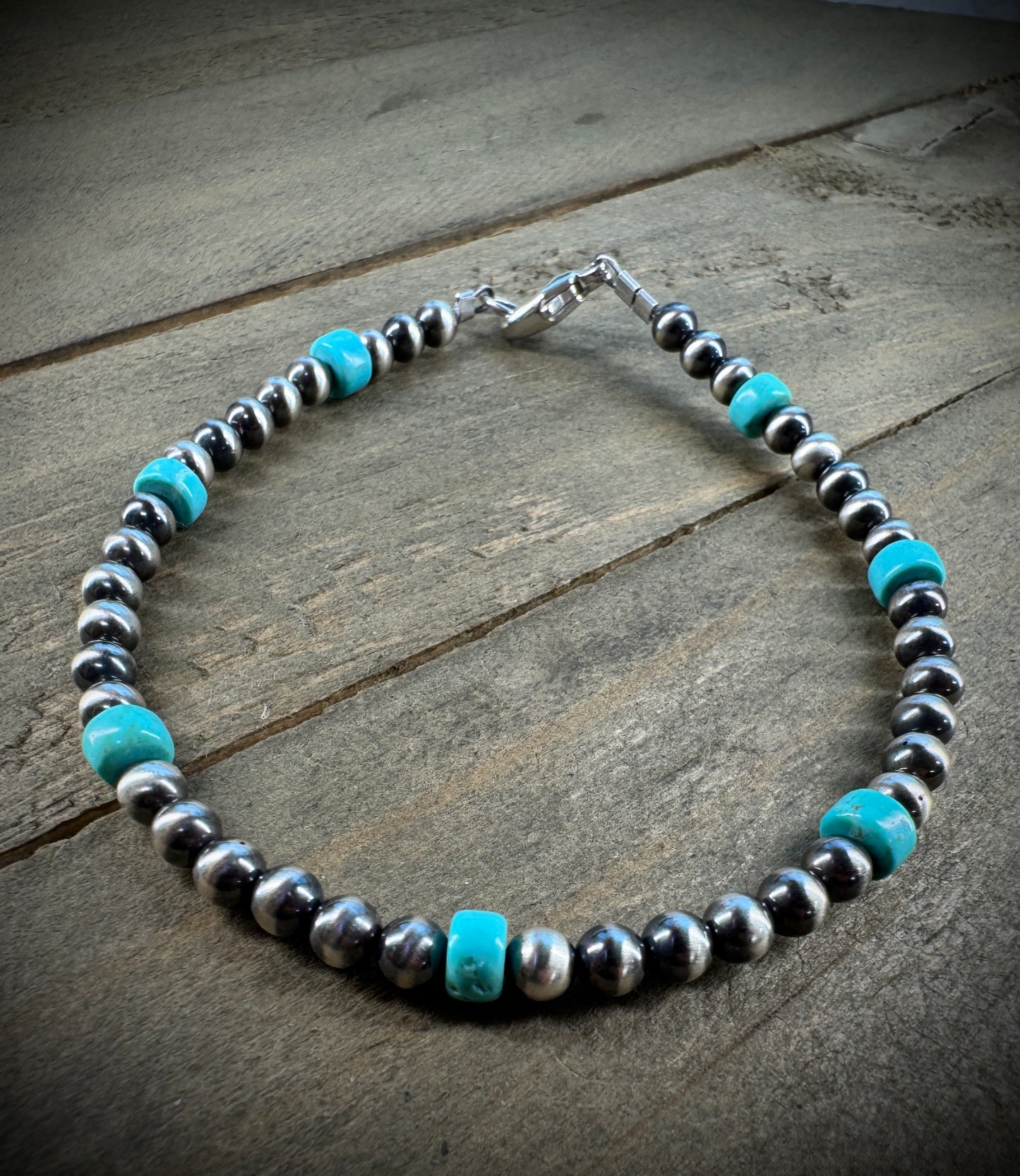 Sterling Navajo Pearl and Turquoise Bracelet