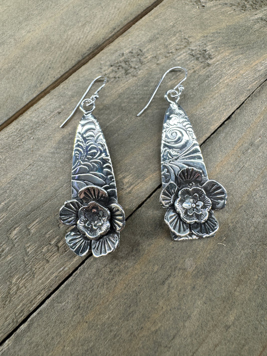 Hand Stamped Floral Earrings