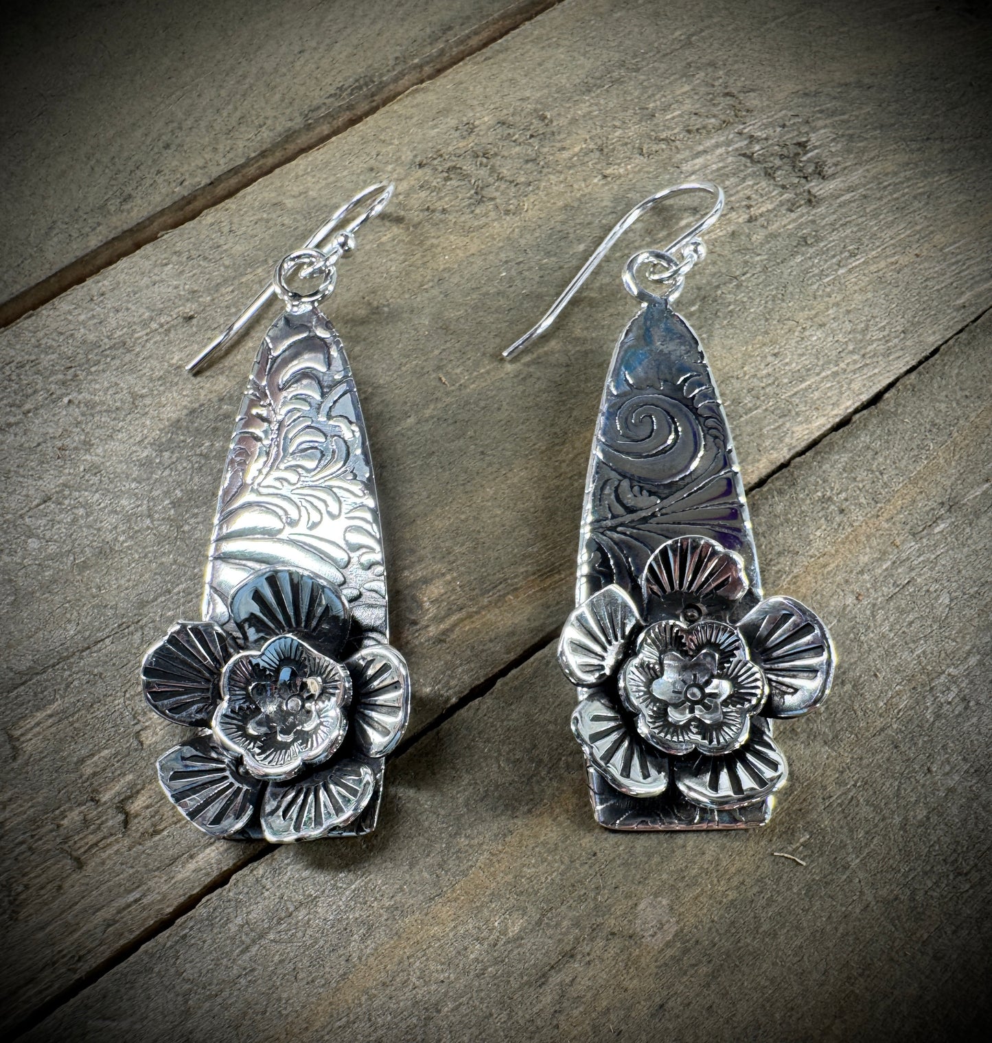 Hand Stamped Floral Earrings