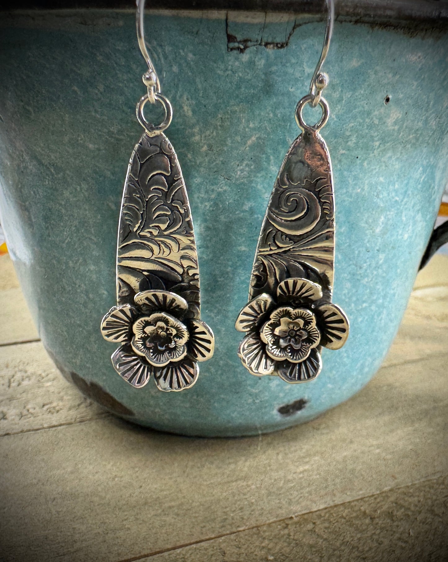 Hand Stamped Floral Earrings