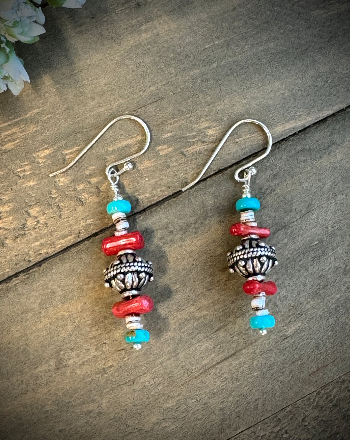 Coral and Turquoise Bead Earrings