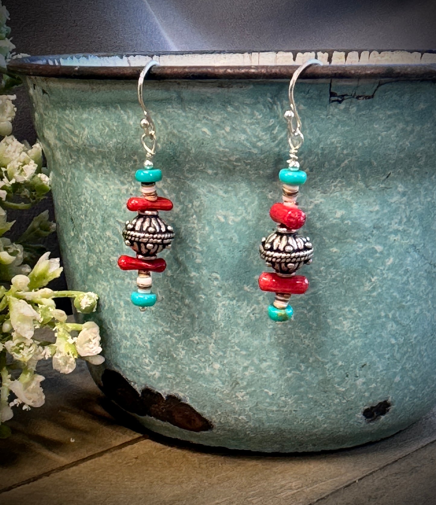 Coral and Turquoise Bead Earrings