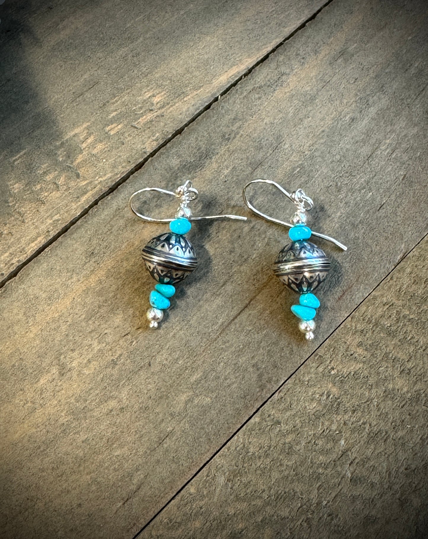 Patterned Bead and Turquoise Earring