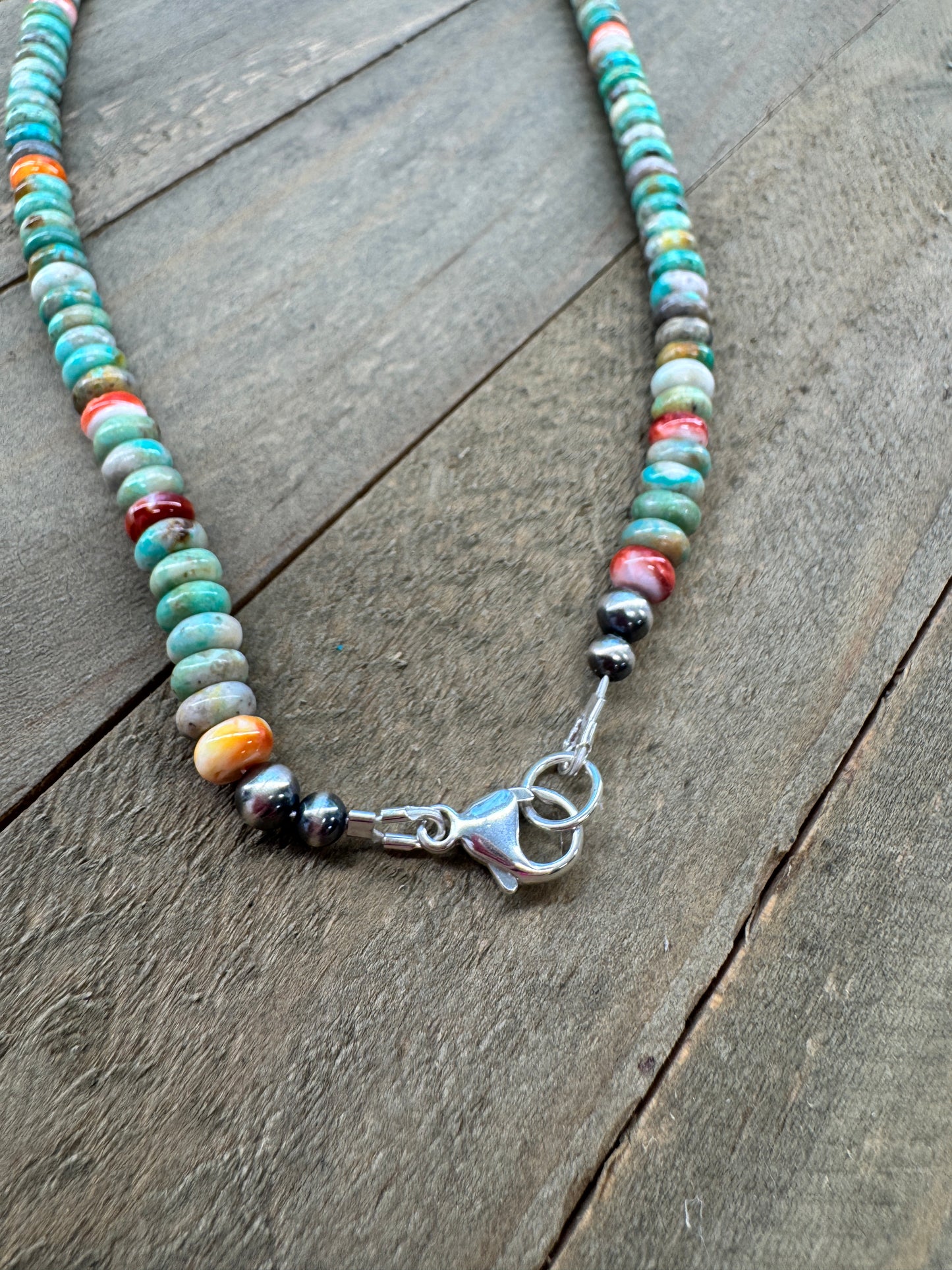 Turquoise and Spiny Oyster Beaded Necklace