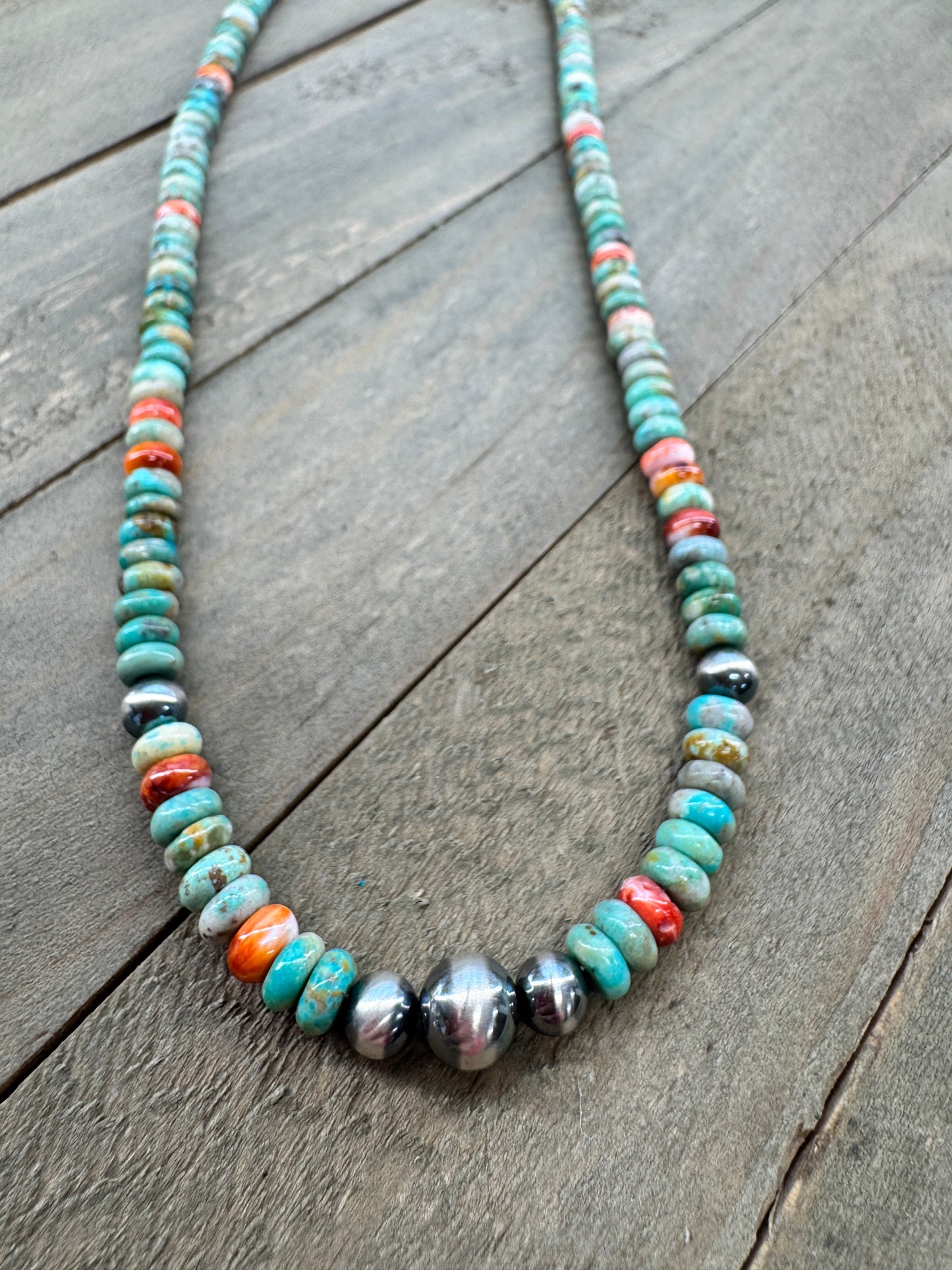 Turquoise and Spiny Oyster Beaded Necklace