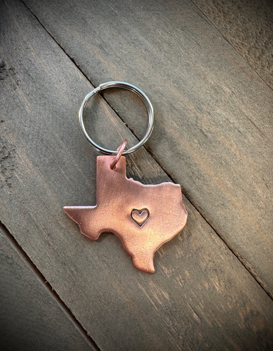 Texas Key Chain - Stamped Heart