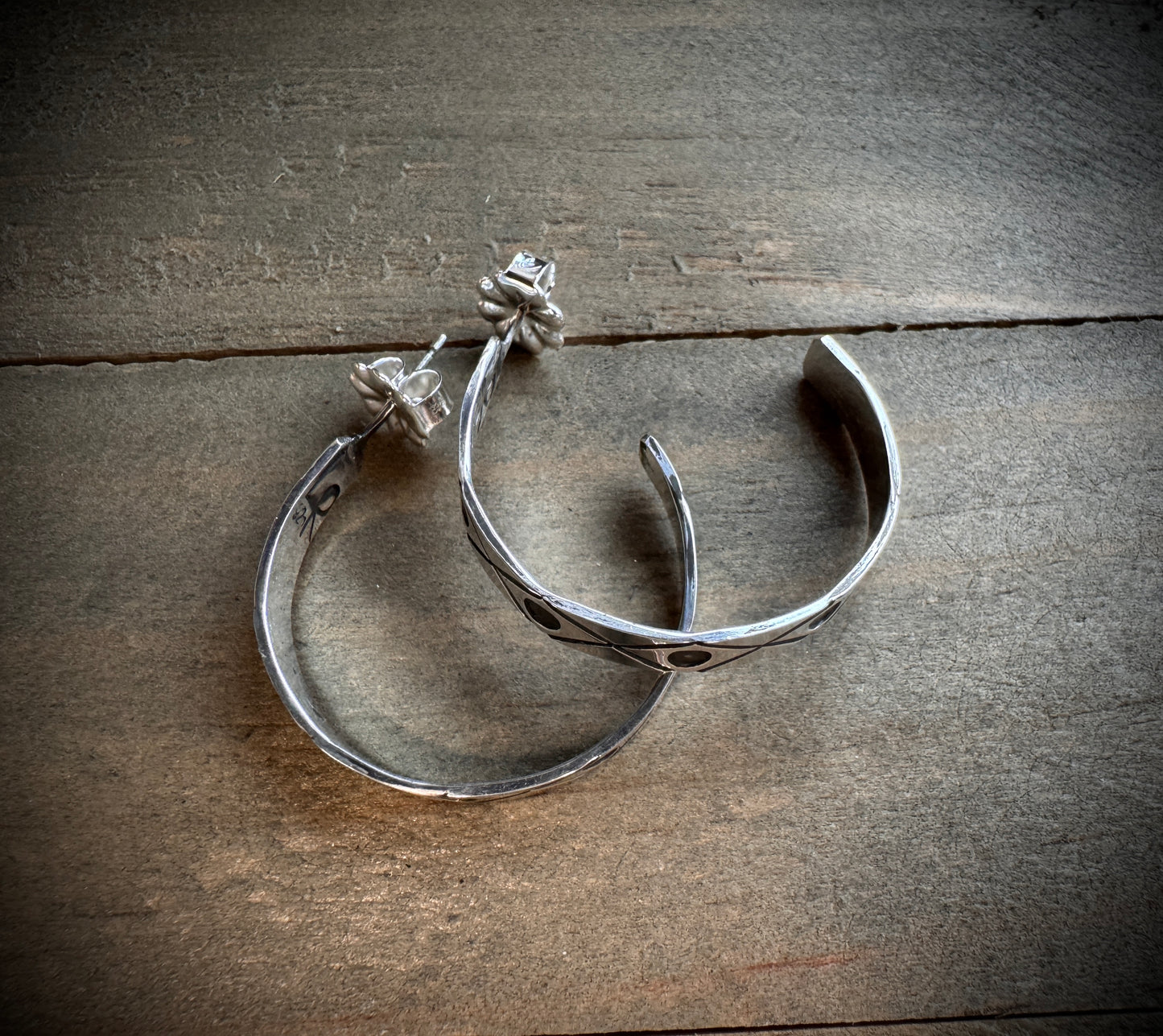 Diamond and Circle  Hoop Earrings