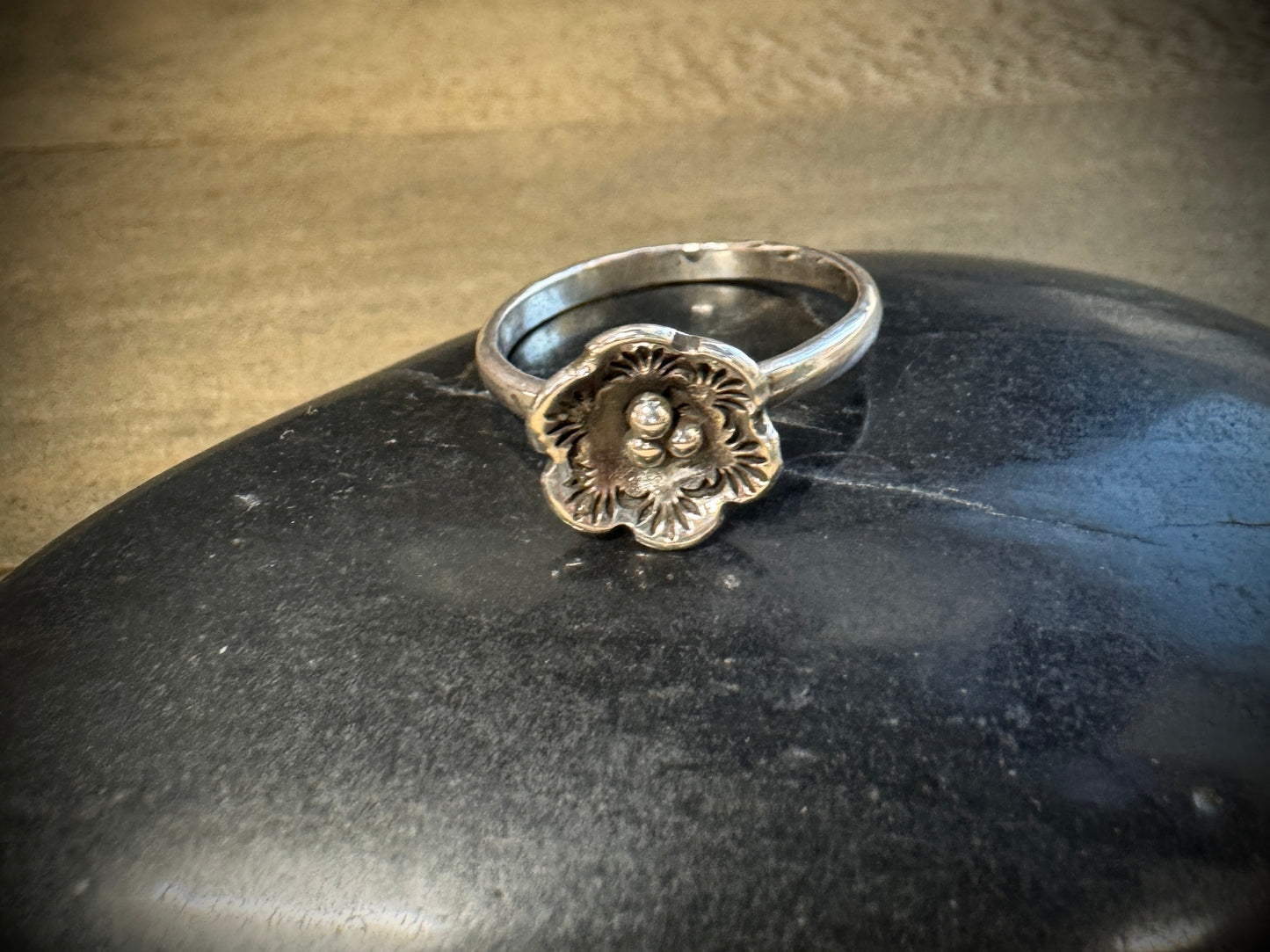 Small Flower Ring - Hand Stamped